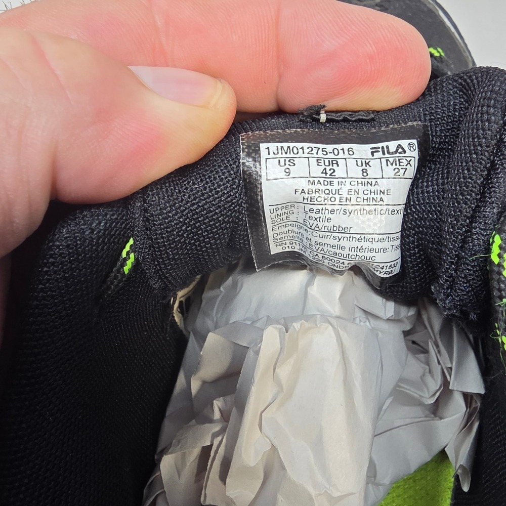 Fila All Terrain Trail Running Shoes Mens 9 Black Lime Green 1JM01275-016 Exc - Picture 4 of 16